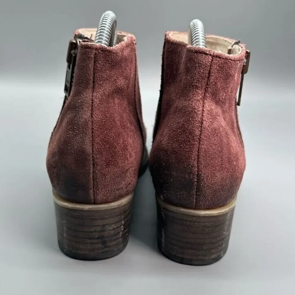 Freebird by Steven Onyx Womens 9 Burgundy Booties Leather Side Zipper Block Heel_4